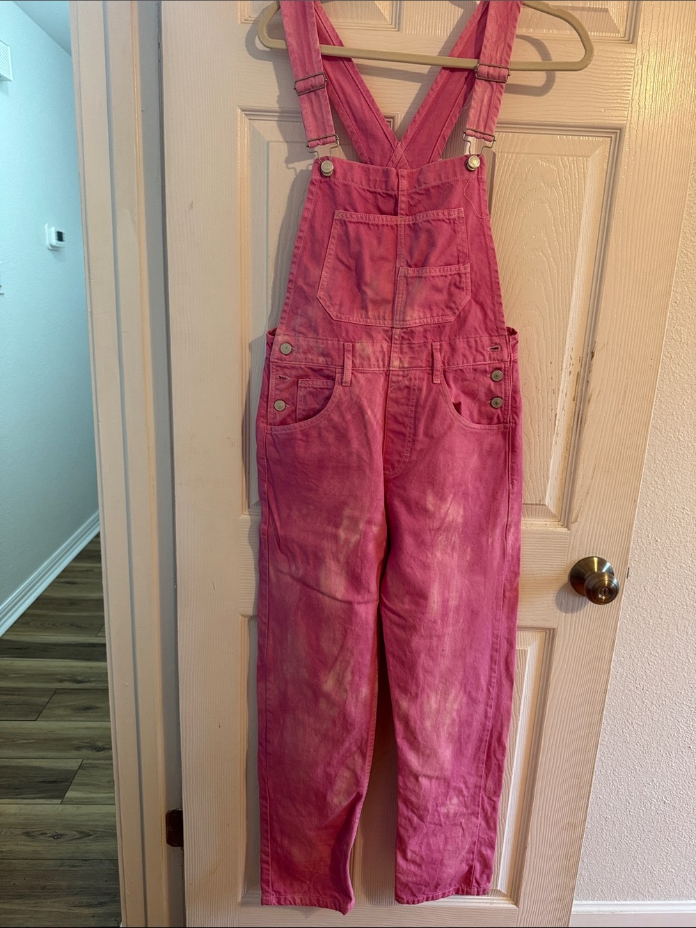 We The Free Pink Denim Overalls with Front Bib and Adjustable Straps